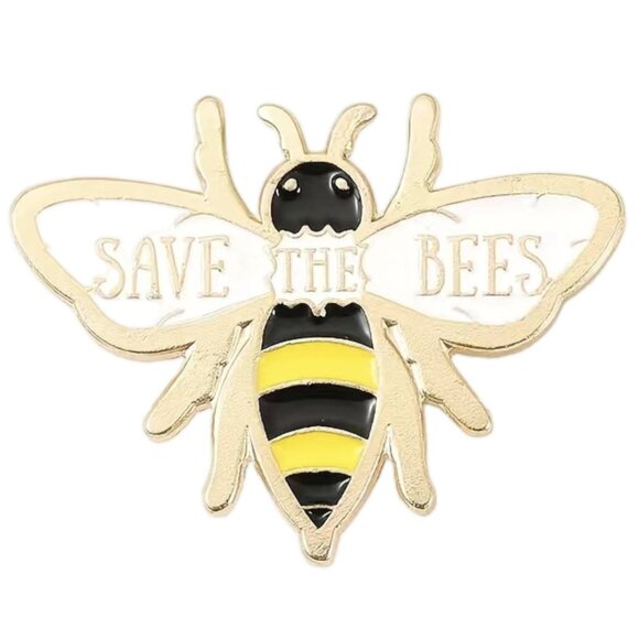 Jewelry - Save the Bees Pin Brooch Gold Tone Yellow Black White enamel